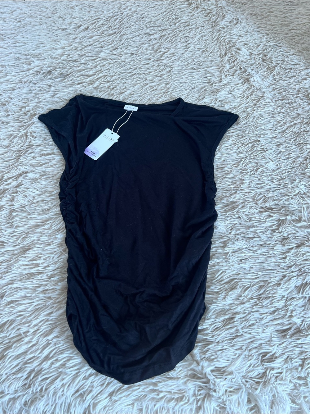 Ruched Black Women’s Tunic Top - Casual Scoop Neck